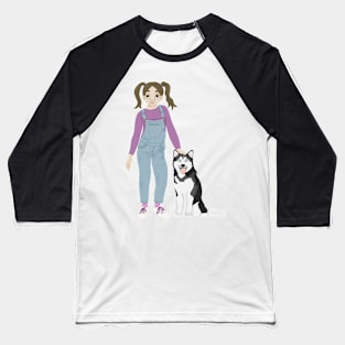 Girl with Husky Baseball T-Shirt